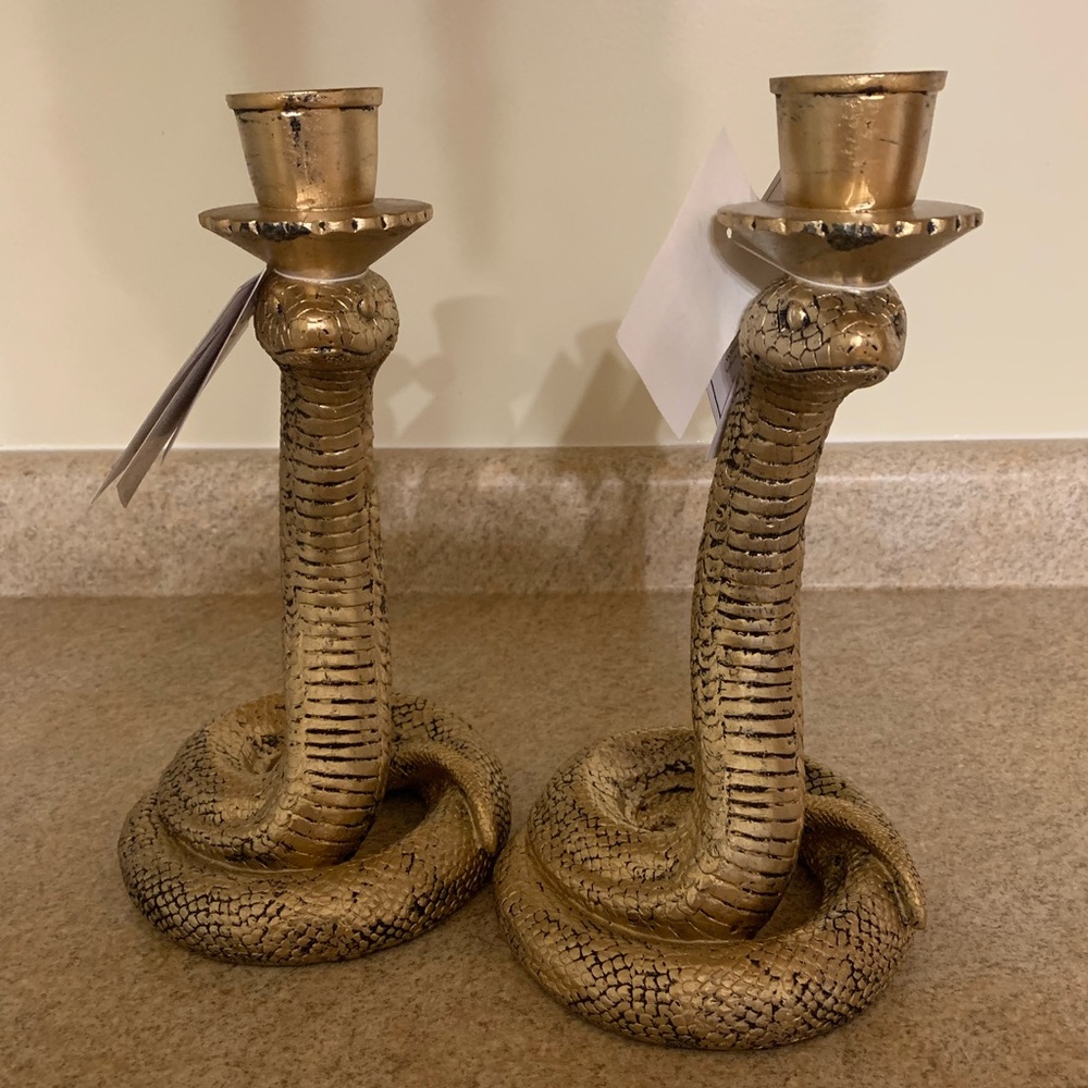 Pair of Gold Snake Candle Holder